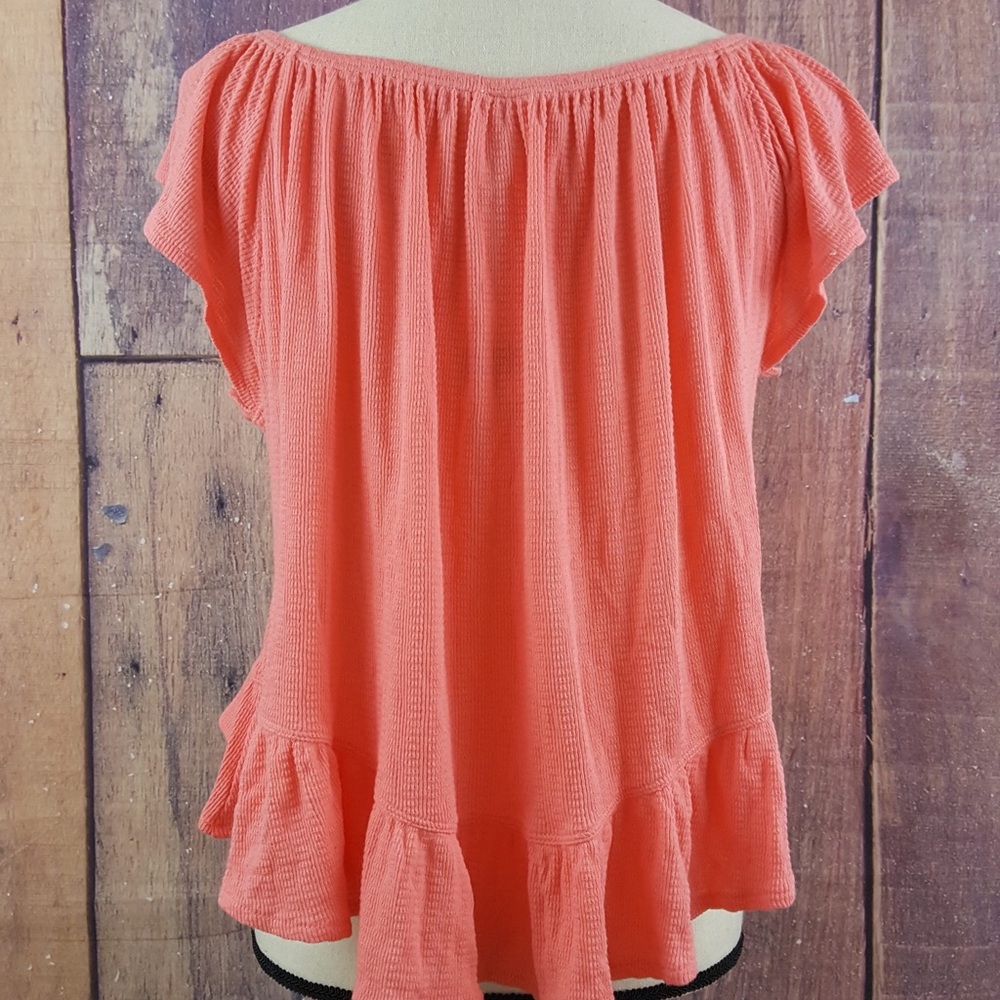 Free People Off Shoulder Ruffle Peasant Top Coral - Picture 2 of 6